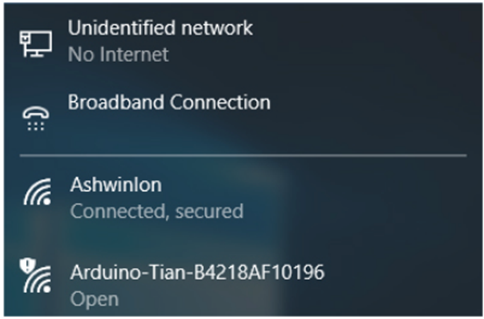 شبکه Wi-Fi ایجادشده توسط آردوینو تیان